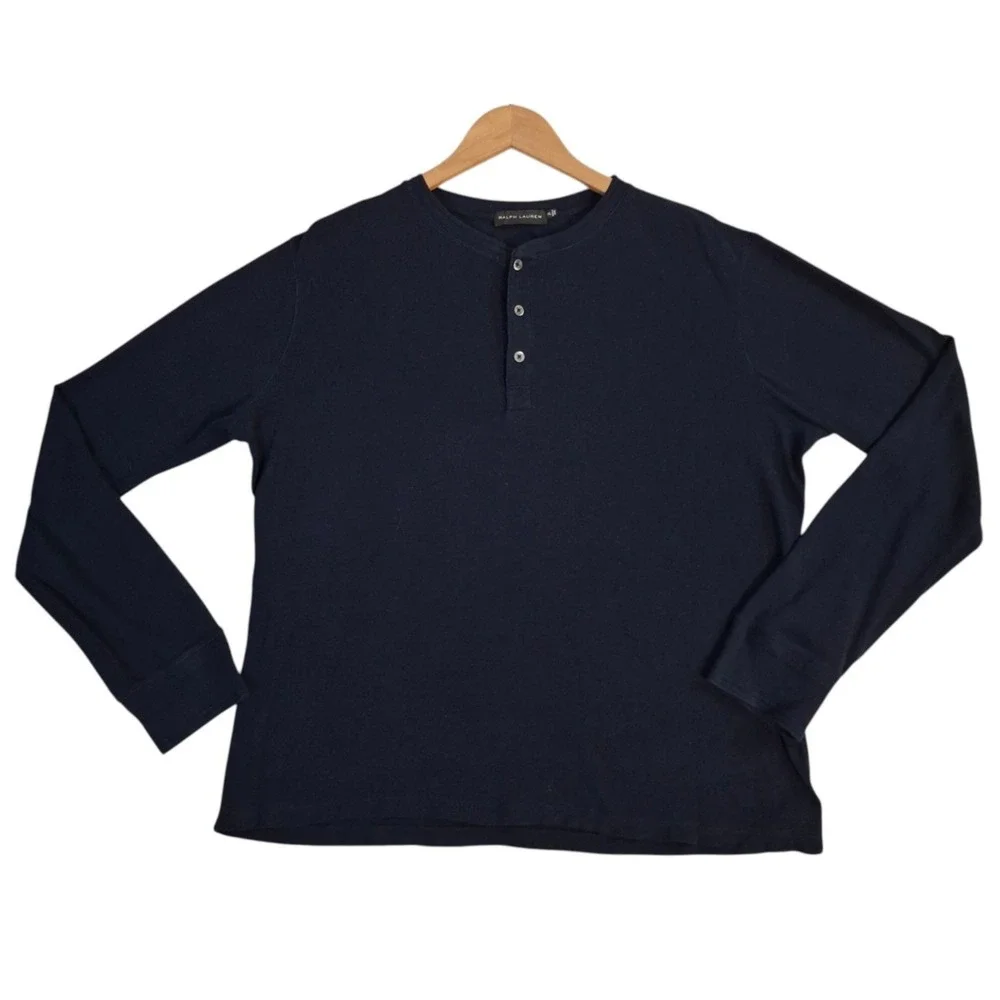 Ralph Lauren Henley Shirt Mens XL Navy Blue Long Sleeve Cotton Modal Stretch